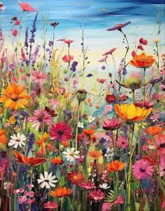 BYGFHLYW Diamond Art Painting Kits for Adults, Sea of Flowers 5D Diamond Painting Dots Art Kits for Adults Beginner, Flowers DIY Full Round Gem Crystal Art Paint by Diamond, Home Wall Decor 12x 16 in