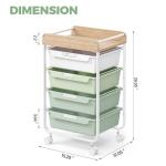 Rolling Storage Utility Cart With 4 Drawers,Kids Craft Art Cart,Makeup Organizer And Storage with Wooden Tabletop,Green