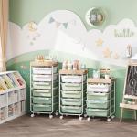 Rolling Storage Utility Cart With 4 Drawers,Kids Craft Art Cart,Makeup Organizer And Storage with Wooden Tabletop,Green