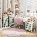 Rolling Storage Utility Cart With 4 Drawers,Kids Craft Art Cart,Makeup Organizer And Storage with Wooden Tabletop,Green