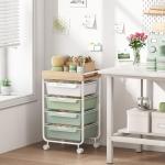 Rolling Storage Utility Cart With 4 Drawers,Kids Craft Art Cart,Makeup Organizer And Storage with Wooden Tabletop,Green