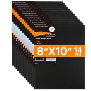 CONDA Black Canvases for Painting, Canvas Panels 8x10 inch, Pack of 14, 100% Cotton Acid-Free, 8 oz Gesso-Primed, Art Boards for Oil & Acrylic Painting