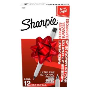 Sharpie Permanent Markers, Ultra Fine Tip Markers Set, Quick Drying And Fade Resistant Artist Marker For Wood, Plastic Paper, Metal, And More, Drawing, Coloring, And Poster Marker Black, 12 Count