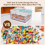 24QT Clear Plastic Craft Organizers and Storage, Art Supply Organizer with Removable Tray and Dividers, Craft Supplies Organizer with Handle, Arts and Crafts Bin for Sewing, Coloring Book, Crayon