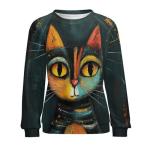 ZOCAVIA Abstract Cat Sweatshirt for Women Fall Casual Y2K Art Graphic Pullover Top Long Sleeve Oil Painting Printed T-Shirt Oversized Dark Grey M