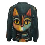 ZOCAVIA Abstract Cat Sweatshirt for Women Fall Casual Y2K Art Graphic Pullover Top Long Sleeve Oil Painting Printed T-Shirt Oversized Dark Grey M