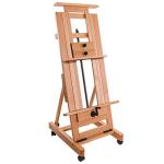 U.S. Art Supply Double Rocker Crank Heavy Duty Extra Large Wooden Studio Floor Standing Easel - Double Mast Adjustable H-Frame Art Easel for Painting, Canvas Holder, Display Stand with Locking Wheels