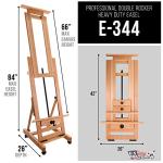 U.S. Art Supply Double Rocker Crank Heavy Duty Extra Large Wooden Studio Floor Standing Easel - Double Mast Adjustable H-Frame Art Easel for Painting, Canvas Holder, Display Stand with Locking Wheels