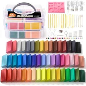Shuttle Art Polymer Clay Kit, 50 Colors, Soft Oven Clay Kit, 19 Carving Tools and 10 Kinds of Accessories, Non-Stick, Non-Toxic, Ideal Gift for Kids