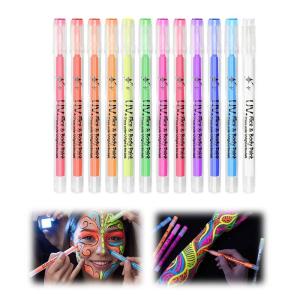 Glow Face and Body Paint Markers Set, Glow Body Face Paint Pens Set For Halloween Party Art Makeup (12 Color)