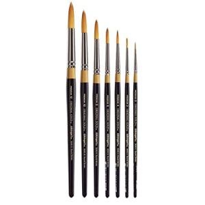 KINGART Premium 7 pc. Original Gold 9040 Series Round Stroke Brush Set, Synthetic Golden Taklon for Acrylic, Oil, Watercolor Paint, Short Handle, 7 Brushes Sizes: 0, 2, 4, 6, 8, 10, 12