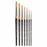 KINGART Premium 7 pc. Original Gold 9040 Series Round Stroke Brush Set, Synthetic Golden Taklon for Acrylic, Oil, Watercolor Paint, Short Handle, 7 Brushes Sizes: 0, 2, 4, 6, 8, 10, 12