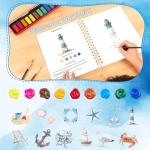 Watercolor workbook, Watercolor Paint Set, 16-Page Spiral-Bound Watercolor Book, containing 12 Colors of Paint and 2 Brushes (Seaside)