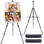 2 Pack Adjustable Art Easel Stand for Painting & Display, 17-66in Aluminum Metal Tripod with Carry Bag, Portable Travel Easel for Adults Artists