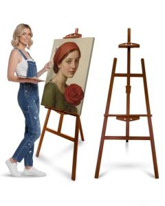 Foldable & Adjustable Art Easel Stand, Pine Wooden Easel Art Easels for Painting Adult Artist Easel Stand for Painting Easle Floor Standing,Large Easel Stand for Display Canvas Wedding,Walunut Easel