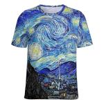 joo meryer Women's Art Oil Painting Starry Night Short Sleeve Loose Fit T-Shirts Tunic Top,Starry Night,M