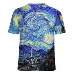 joo meryer Women's Art Oil Painting Starry Night Short Sleeve Loose Fit T-Shirts Tunic Top,Starry Night,M