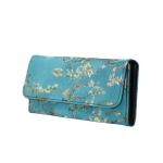 Jolamirel Almond Blossom Women's Vintage Leather Long Tri-fold Wallet, Flowers Leather Wallets Oil Painting Art Checkbook Wallet with ID Card Transparent Slot