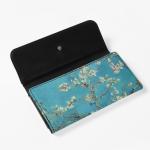 Jolamirel Almond Blossom Women's Vintage Leather Long Tri-fold Wallet, Flowers Leather Wallets Oil Painting Art Checkbook Wallet with ID Card Transparent Slot