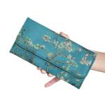Jolamirel Almond Blossom Women's Vintage Leather Long Tri-fold Wallet, Flowers Leather Wallets Oil Painting Art Checkbook Wallet with ID Card Transparent Slot