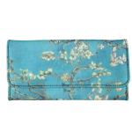 Jolamirel Almond Blossom Women's Vintage Leather Long Tri-fold Wallet, Flowers Leather Wallets Oil Painting Art Checkbook Wallet with ID Card Transparent Slot