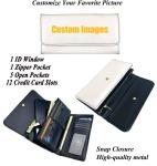 Jolamirel Almond Blossom Women's Vintage Leather Long Tri-fold Wallet, Flowers Leather Wallets Oil Painting Art Checkbook Wallet with ID Card Transparent Slot