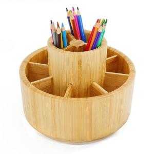 Utoplike Bamboo Rotating Art Supply Desk Organizer, Pencil Holder Organizer, Desktop Storage Caddy for Pen, Colored Pencil, Crayon, Paint Brushes, Art Studio&Office