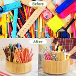Utoplike Bamboo Rotating Art Supply Desk Organizer, Pencil Holder Organizer, Desktop Storage Caddy for Pen, Colored Pencil, Crayon, Paint Brushes, Art Studio&Office