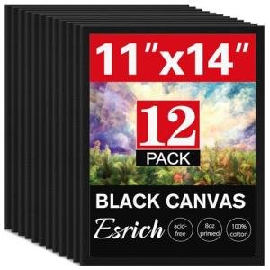 12 Pack Black Canvas for Painting 11x14 Inch, Canvas Boards for Painting, Cotton Primed Acid Free Blank Canvas Panels for Oil, Acrylic Paint and Tempera.