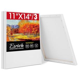 ESRICH Stretched Canvas for Painting 11x14 Inch, 3 Pack Blank Canvas -5/8 in Profile Primed White Canvases for Painting for Oil & Acrylic Paint.