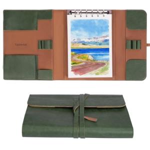 Lightwish Watercolor Pad - A5 20 Sheets 100% Cotton 300GSM Hot Press Paper | Detachable with Backing Board | All-in-One Travel Watercolor Journal with Brush Holders & Storage Pockets