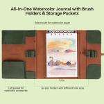 Lightwish Watercolor Pad - A5 20 Sheets 100% Cotton 300GSM Hot Press Paper | Detachable with Backing Board | All-in-One Travel Watercolor Journal with Brush Holders & Storage Pockets