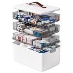 funest 4-Tier Medicine Storage Box Cabinet, Empty First Aid Kit Portable Medical Supply Organizer with Leather Handle for Home