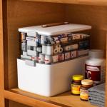 funest 4-Tier Medicine Storage Box Cabinet, Empty First Aid Kit Portable Medical Supply Organizer with Leather Handle for Home