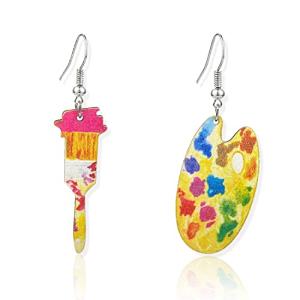 TIANBANGSHI Unique Lightweight Wood Artist Paint Brush Drop Earrings Colorful Paint Palette Charm Dangle Earrings for Women Painter Art Teacher Jewelry Gifts (color palette)