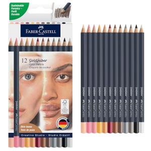 Faber-Castell Goldfaber Colored Pencils: Skin Tone Colored Pencils with Smooth Laydown, Rich Pigment, Break-Resistant Cores, Great for Portraits, Sketching & Adult Coloring (12 Count)