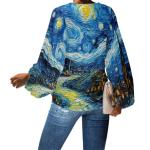 DUOLIFU Womens Casual Oil Paint Art Print Batwing Sleeve Chiffon Shirts Tops Blouse,Oil Paint Blue Galaxy,3XL