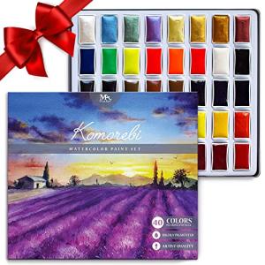 Mozart Premium Japanese Watercolor Paint Set - 40 Rich Colors with Metallic, Neon Pans - Artist-Quality Set for Adults, Kids & Students - Water Color - Metallic Watercolor Paints