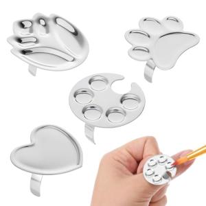 4 Pack Mini Nail Art Palette, Nail Polish Palette, Finger Rings Metal Manicure Palettes Tools, Gel Palettes Manicure for Nails Art Display