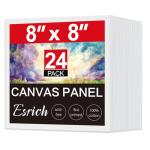 ESRICH Canvas for Painting, 24 Pack Square Canvas Boards for Painting 8x8 Cotton Primed Acid Free Blank Canvas Panels for Oil Paint, Watercolor, Acrylic Paint, Gouache and Tempera.
