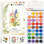 Watercolor Workbook,36 Colors Water Coloring Book, Watercolor Paint Set Portable with 2 Paint Brush,15 Beautiful Paintings for Beginners