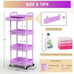 Goovilla 4 Tier Rolling Storage Carts Organizer with Removable Drawer, Stable and Sturdy Violet Rolling Utility Cart with 2 Lockable Wheels for Bathroom, Kitchen, Snack, Craft, Makeup, Baby Essentials