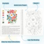 Watercolor Workbook,36 Colors Water Coloring Book, Watercolor Paint Set Portable with 2 Paint Brush,15 Beautiful Paintings for Beginners