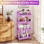 Goovilla 4 Tier Rolling Storage Carts Organizer with Removable Drawer, Stable and Sturdy Violet Rolling Utility Cart with 2 Lockable Wheels for Bathroom, Kitchen, Snack, Craft, Makeup, Baby Essentials