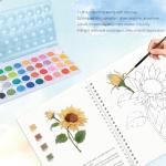 Watercolor Workbook,36 Colors Water Coloring Book, Watercolor Paint Set Portable with 2 Paint Brush,15 Beautiful Paintings for Beginners