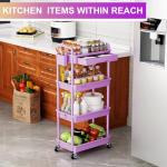Goovilla 4 Tier Rolling Storage Carts Organizer with Removable Drawer, Stable and Sturdy Violet Rolling Utility Cart with 2 Lockable Wheels for Bathroom, Kitchen, Snack, Craft, Makeup, Baby Essentials