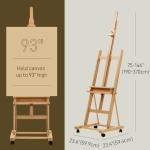 ATWORTH H Frame Art Painting Easel for Adults: Large Wooden Art Easel with Upgrade Hardware, Hold Canvas up to 93" with 4 Wheels- Professional Artist Easel for Painting