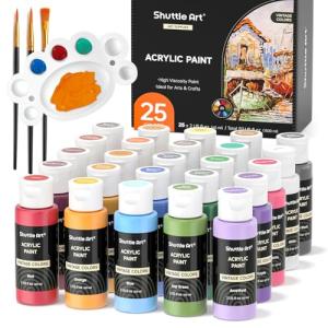 Shuttle Art Acrylic Paint Set, 25 Vintage Colours, 2oz/60ml Bottles, Rich Pigmented, Premium Acrylic Paints for Artists, Beginners and Kids on Rocks Crafts Canvas Wood Ceramic