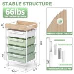 Rolling Storage Utility Cart With 4 Drawers,Kids Craft Art Cart,Makeup Organizer And Storage with Wooden Tabletop,Green