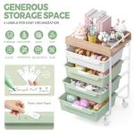 Rolling Storage Utility Cart With 4 Drawers,Kids Craft Art Cart,Makeup Organizer And Storage with Wooden Tabletop,Green